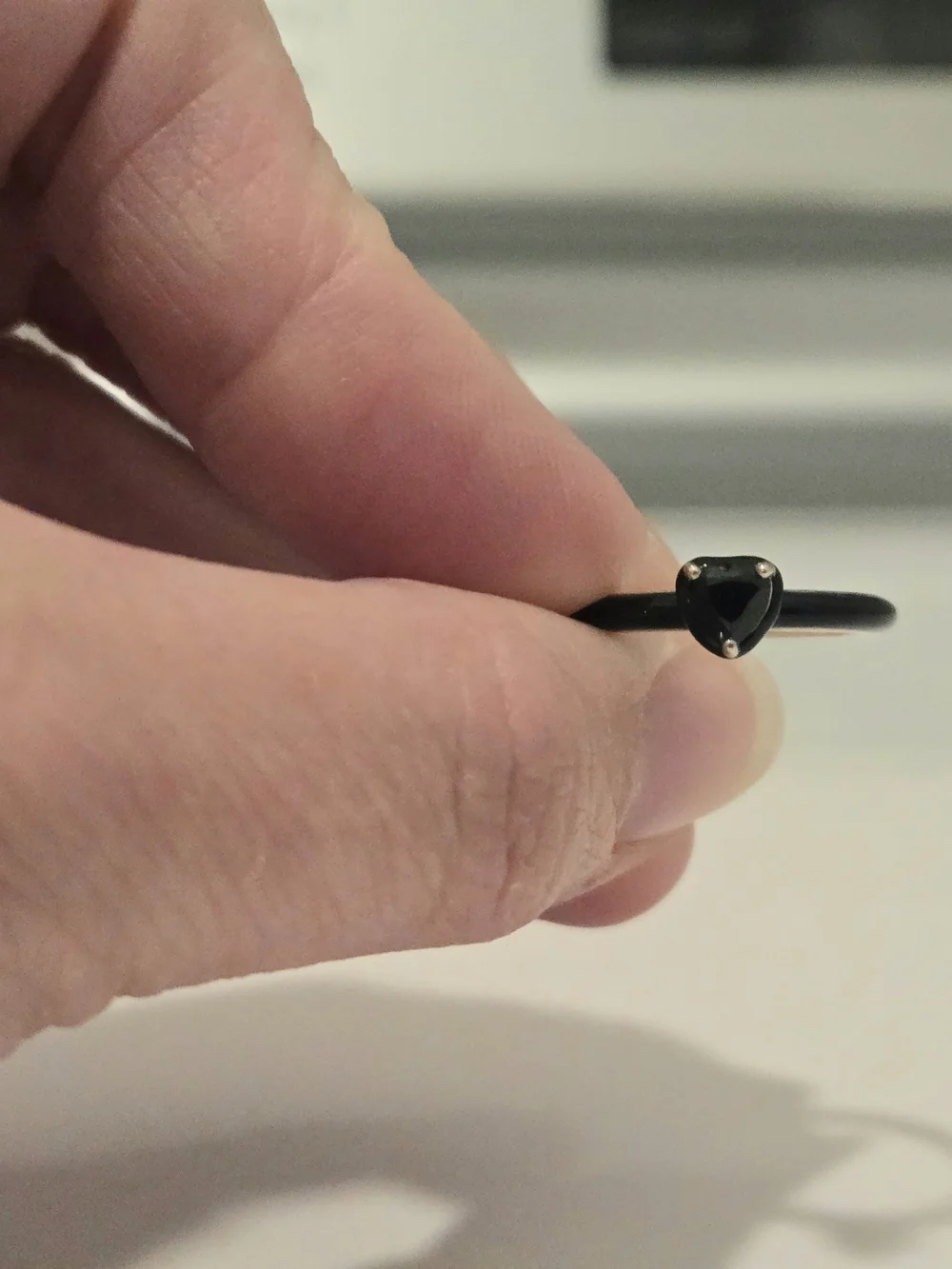 Pandora Heart-Shaped Black Stone Ring  Over SS. Sz. 3.75